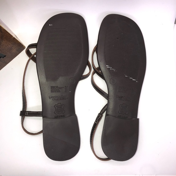 Montego Bay Club Brown Leather Flat Strappy Thong Toe Sandals Size 8 - Picture 6 of 13